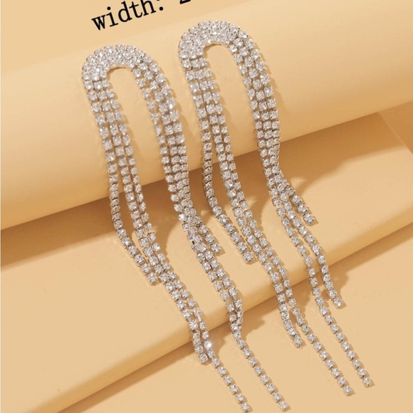 Rhinestone Waterfall Earrings NWOT - Picture 2 of 4